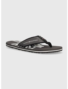 Žabky Tommy Hilfiger PALM PRINT BEACH SANDAL pánské, šedá barva, FM0FM05026