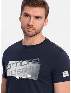 Ombre Clothing Pánské bavlněné tričko s logem - tmavě modré V3 OM-TSPT-0139