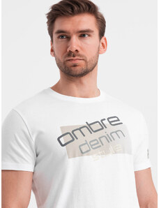 Ombre Clothing Pánské bavlněné tričko s logem - bílé V1 OM-TSPT-0139