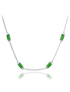 MINET Stříbrný náhrdelník se zelenými zirkony Ag 925/1000 10,05g