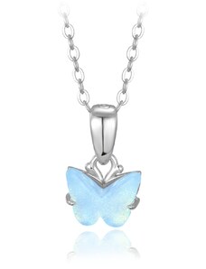 MINET Třpytivý stříbrný náhrdelník modrý motýlek