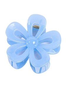 Modrá XL květina spona do vlasů, 6,5 x 7 cm, kov a plast bez niklu a chromu