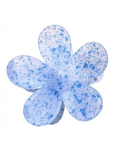 XL Modrá Kropenatá Květina Spona do Vlasů, 7,5 x 7 cm, Metal a Plast