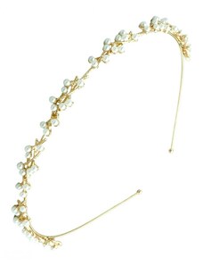 Zlatá Čelenka do Vlasů Zdobená Perlami, Slitina Obecných Kovů, 40 cm x 1 cm