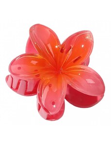 Velká ozdobná spona do vlasů s květinou, červený ombre, 7,5x8 cm, kov a plast