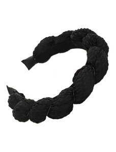 Flamenco Mystique Pletená silná páska na vlasy, černá, průměr 12 cm, šířka 4 cm