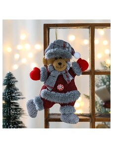 Závěsný medvídek na vánoční stromeček, dřevo a textil, 18.5x13.5 cm