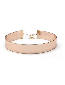 Flamenco Mystique Náhrdelník Choker Metalický Růžové Zlato, Kůže a Kov, 30 cm + Nastavení, Šířka 2 cm