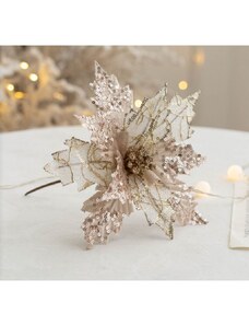 Třpytivá květinová ozdoba na vánoční stromek, zlatá, plast, 25x20 cm