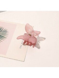 Ozdobná Spona do Vlasů Motýl, Transparentní Růžová, 4.5x7 cm, Kov a Plast