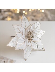 Třpytivá květinová ozdoba na vánoční stromek, zlatá, plast, 25 cm