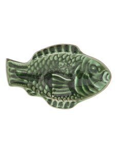 Madam Stoltz Kameninový talířek ve tvaru ryby Dark Green