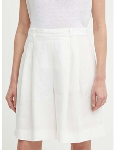 Plátěné kraťasy Polo Ralph Lauren bílá barva, hladké, high waist, 211935393