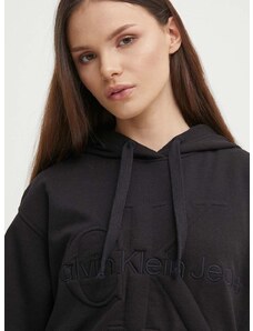 Mikina Calvin Klein Jeans dámská, černá barva, s kapucí, s aplikací, J20J223091