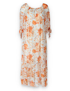 Collfashion Šaty dlouhé hedvábí květ 59100 Italy barva: oranžová, velikost: Univerzální-jedna velikost