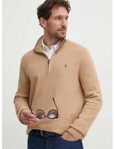 Bavlněný svetr Polo Ralph Lauren hnědá barva, lehký, s pologolfem, 710932304