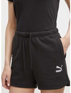 Bavlněné šortky Puma BETTER CLASSIC černá barva, s aplikací, high waist, 624236