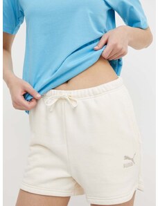 Bavlněné šortky Puma BETTER CLASSIC béžová barva, s aplikací, high waist, 624236