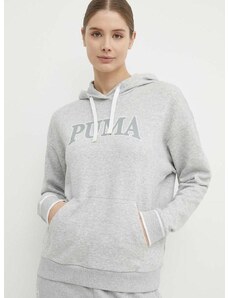 Mikina Puma SQUAD dámská, šedá barva, s kapucí, melanžová, 677899