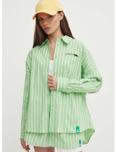 Košile United Colors of Benetton dámská, zelená barva, relaxed, s klasickým límcem