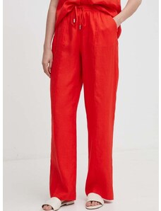 Plátěné kalhoty United Colors of Benetton červená barva, jednoduché, high waist