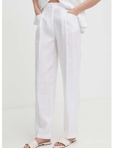 Plátěné kalhoty United Colors of Benetton bílá barva, střih chinos, high waist