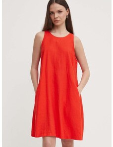 Lněné šaty United Colors of Benetton červená barva, mini