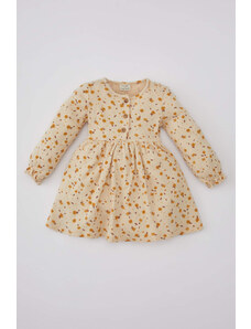 DEFACTO Baby Girl Patterned Long Sleeve Ribbed Dress