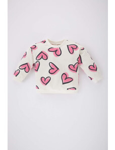 DEFACTO Baby Girl Crew Neck Heart Patterned Sweatshirt