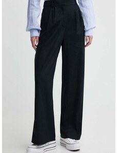 Plátěné kalhoty Abercrombie & Fitch černá barva, jednoduché, high waist
