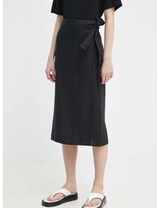 Lněná sukně Marc O'Polo černá barva, midi, 404064520219