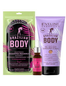 Eveline cosmetics Brazilian body Zpevňující samoopalovací gel-balzám 150 ml, ZDARMA rukavice