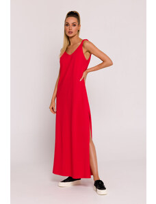 MOE Červené bavlněné maxi šaty na ramínka M791