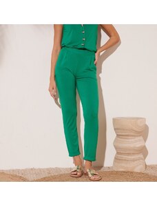 Blancheporte Pružné jednobarevné kalhoty ze vzdušného úpletu zelená 34/36