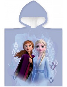 ZorluTeks Dívčí plážové pončo - osuška s kapucí Ledové království - Frozen - motiv Anna a Elsa - 100% bavlna - 50 x 100 cm