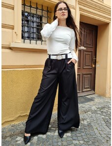 ITALSKÁ MÓDA Dámské černé kalhoty MONEA s bílým páskem