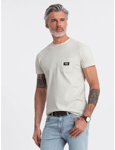 Ombre Clothing Pánské volnočasové tričko s kapsičkou - krémové V8 OM-TSCT-0109