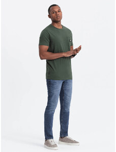 Ombre Clothing Pánské volnočasové tričko s kapsičkou - tmavě olivově zelené V4 OM-TSCT-0109