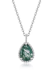 GRACE Silver Jewellery Stříbrný náhrdelník Mechový Achát, stříbro 925/1000