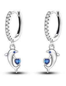 GRACE Silver Jewellery Stříbrné náušnice Delfín s modrým srdcem - stříbro 925/1000