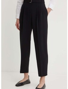 Kalhoty BOSS dámské, černá barva, jednoduché, high waist