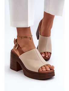 Kesi Béžové dámské sandály vyrobené z eko kůže s masivními podpatky a platformou Béžová Meeyah
