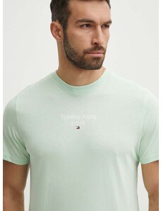 Bavlněné tričko Tommy Jeans zelená barva, s potiskem, DM0DM18569