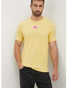 Bavlněné tričko HUGO žlutá barva, s aplikací