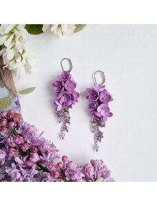 Mairi Syringa - dlouhé květinové náušnice šeříky tmavší fialová