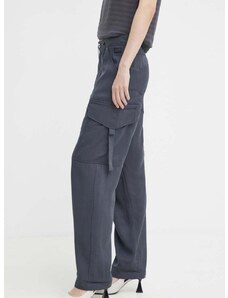 Kalhoty G-Star Raw dámské, šedá barva, kapsáče, high waist, D24598-D521