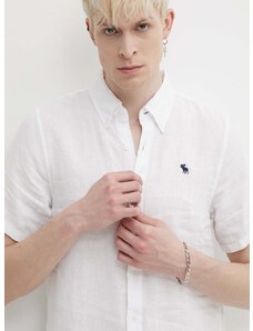 Lněná košile Abercrombie & Fitch bílá barva, regular, s límečkem button-down