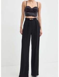 Kalhoty Elisabetta Franchi dámské, černá barva, široké, high waist, PA04642E2