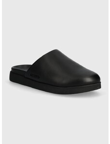 Kožené pantofle Calvin Klein MULE pánské, černá barva, HM0HM01407