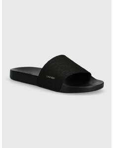 Pantofle Calvin Klein POOL SLIDE WCALVIN MET MONOCQ dámské, černá barva, HW0HW01971